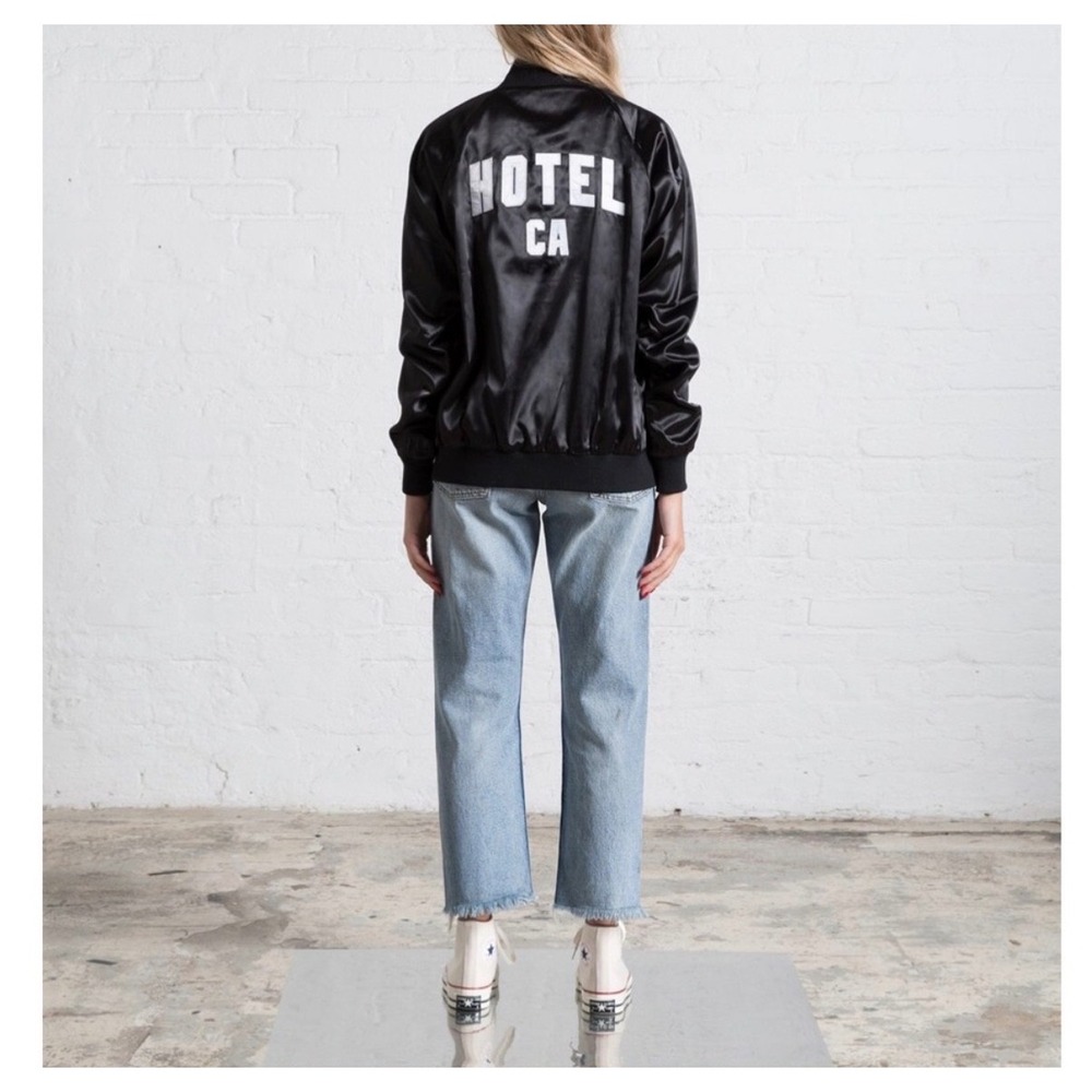 Hotel 1171 Black Satin Bomber Jacket Varsity‎ H 1171 Patches Made in USA Large
